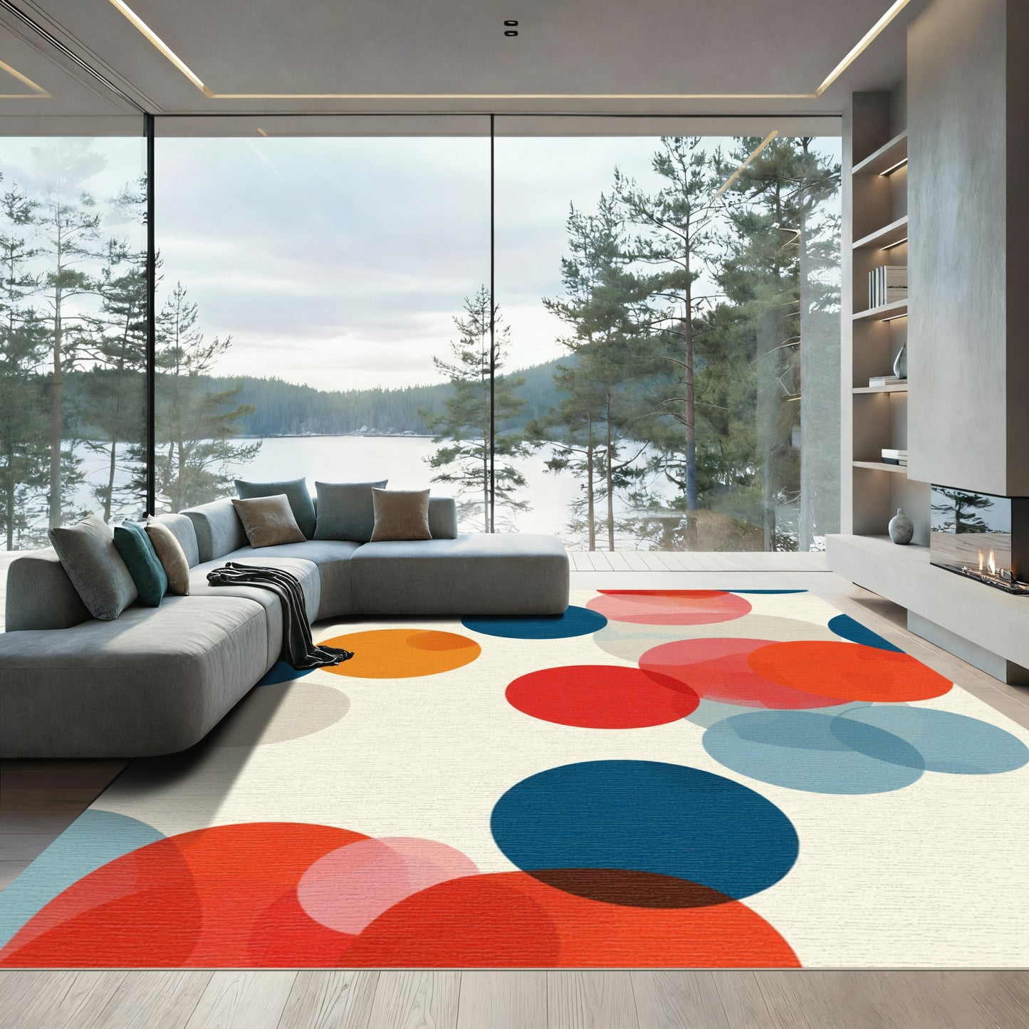 Abstract Colorful Circles Arrangement Rug