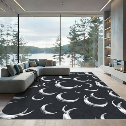 Metallic Silver Crescent Moon Sky Rug