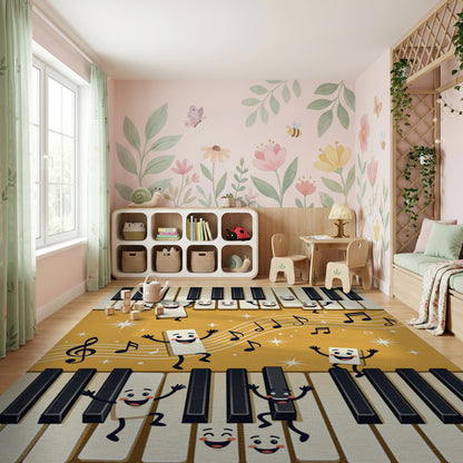 Playful Piano Keys Musical Notes Rug
