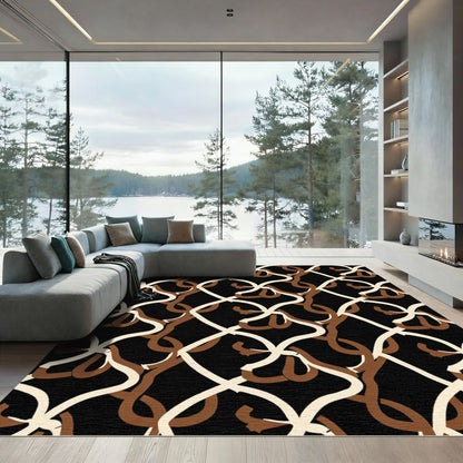 Abstract Interlocking Swirls Black Rug