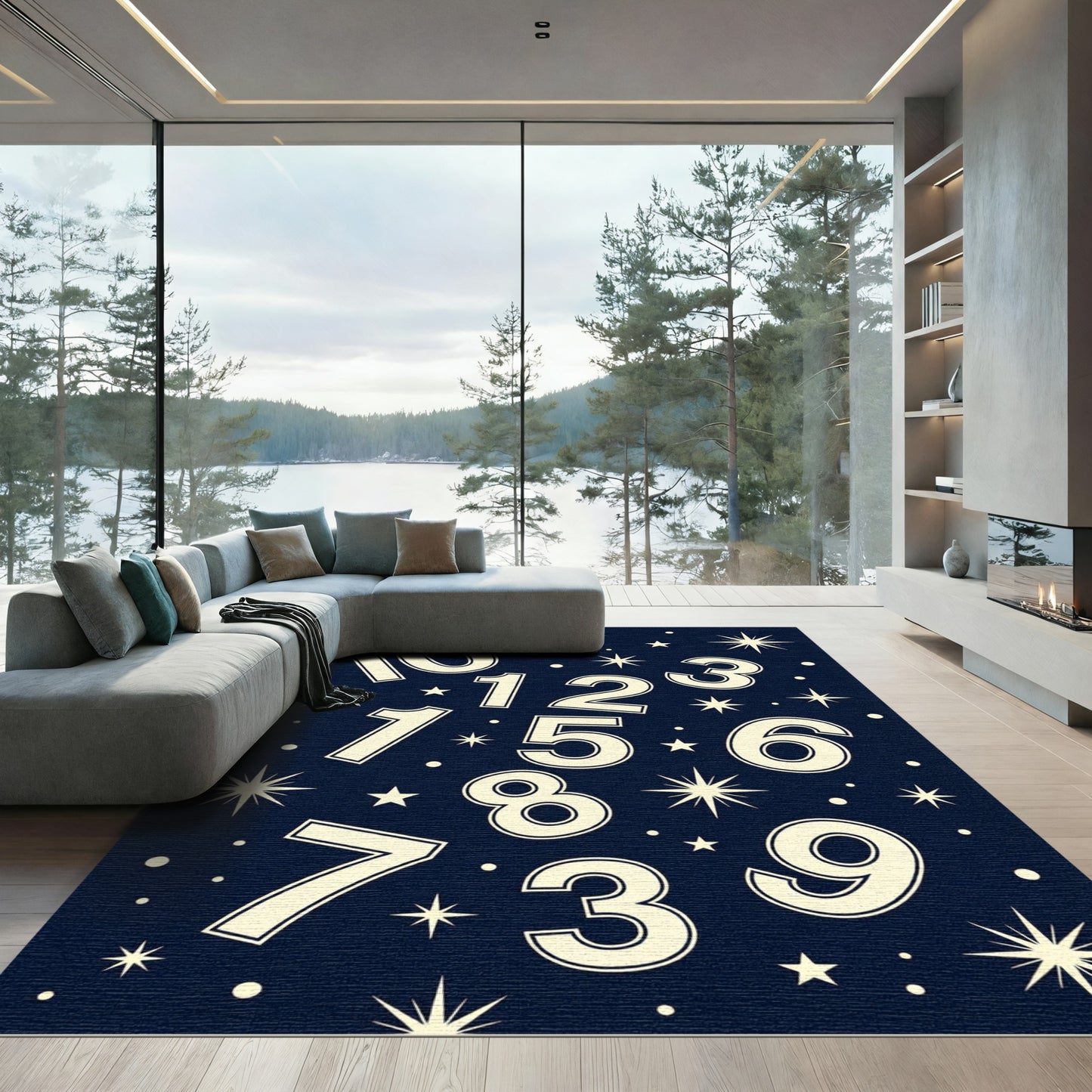 Midnight Blue Celestial Number Constellation Rug