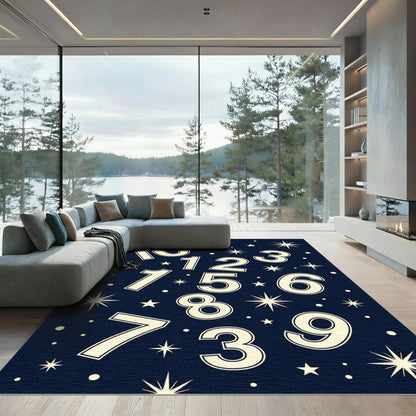 Midnight Blue Celestial Number Constellation Rug