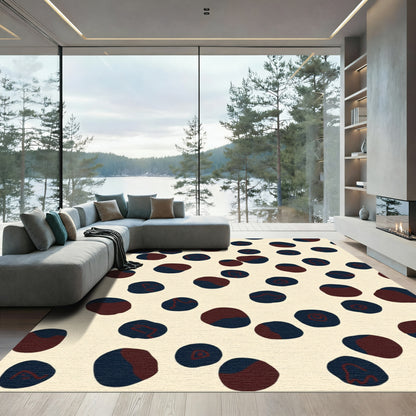 Deep Blue Burgundy Pebble Arrangement Rug