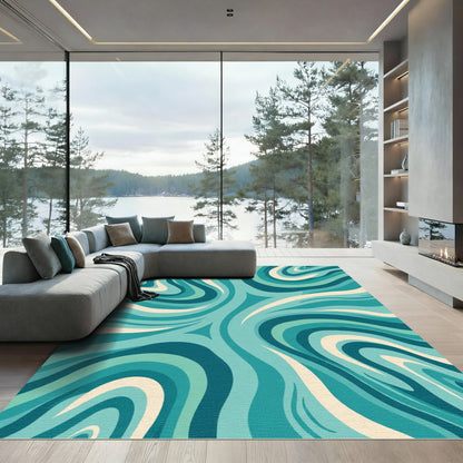 Aqua Teal Swirling Wave Rug