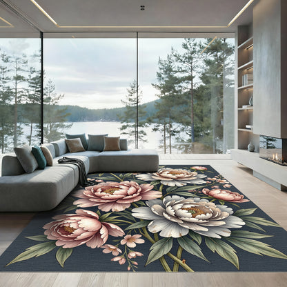 Soft Pink Blush Peony Bouquet Rug