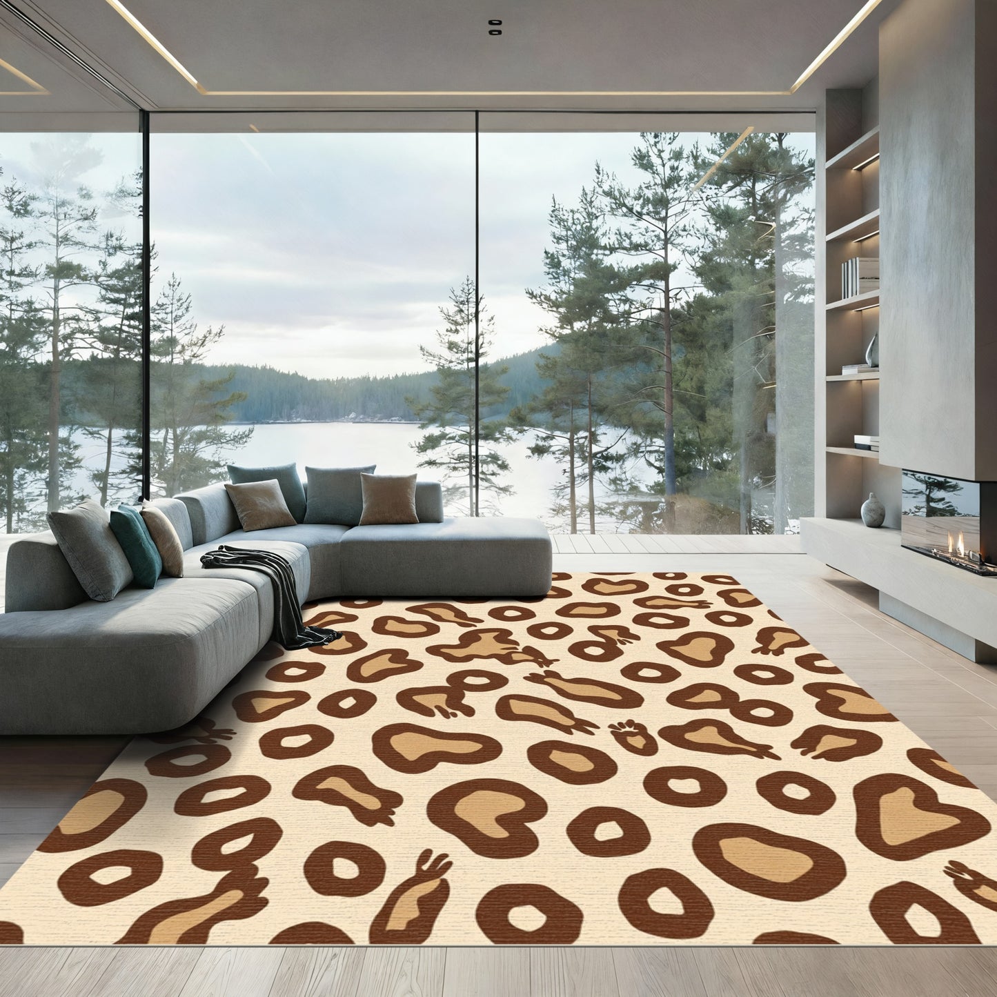 Brown Cream Leopard Spots Rug