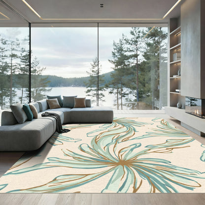 Aqua Tan Large Floral Brushstrokes Rug