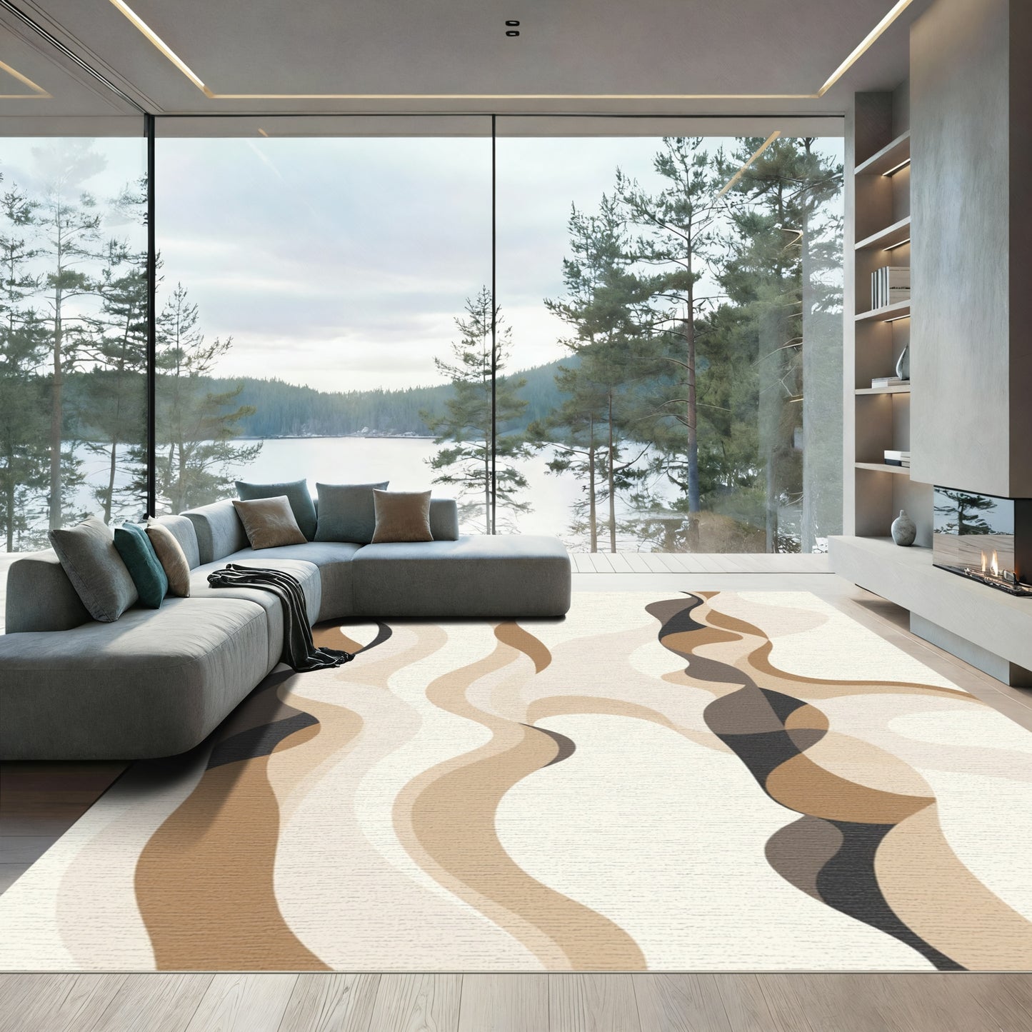 Neutral Wavy Organic Flow Rug