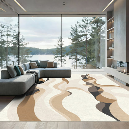 Neutral Wavy Organic Flow Rug
