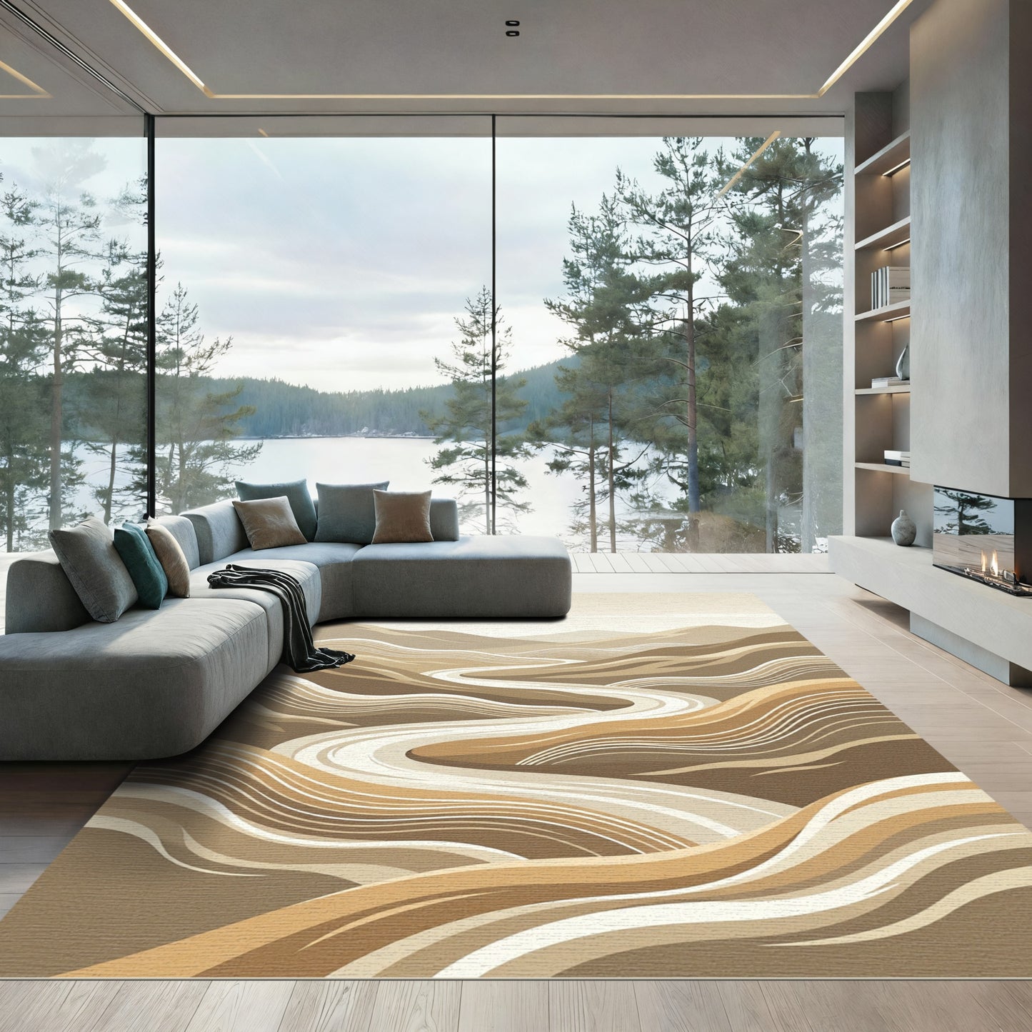 Earthy Tones Winding River Landscape Rug