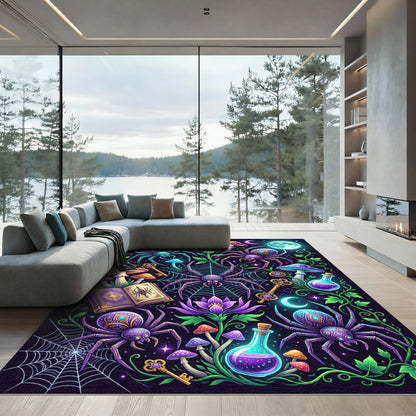Mystical Purple Spider Lunar Forest Flora Rug