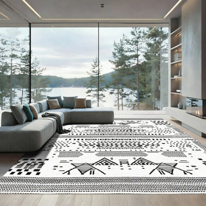 Bold Tribal Geometric Black White Rug