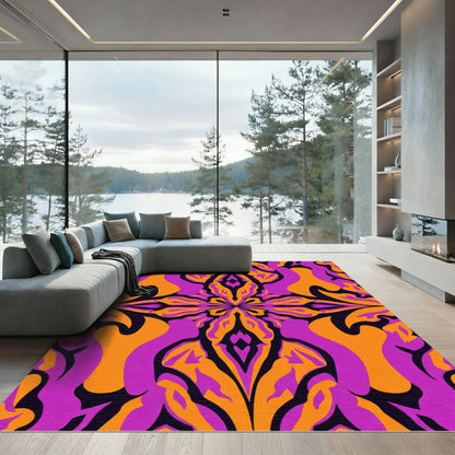 Vibrant Orange Purple Abstract Swirls Rug