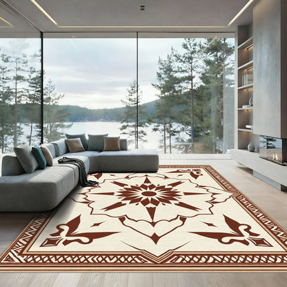 Brown Cream Geometric Star Border Rug