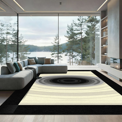 Radial Black Gray Oval Swirl Rug