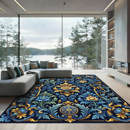Gilded Blue Floral Accanthus Scroll Rug