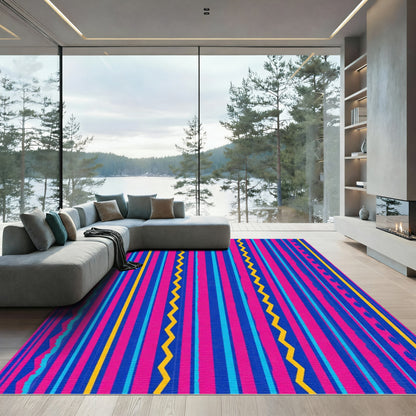 Vibrant Pink Blue Yellow Zigzag Stripes Rug