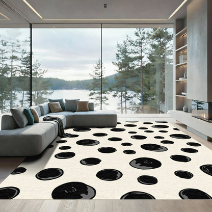 Abstract Black Ink Drops Cream Rug