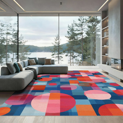 Vibrant Circles Geometric Grid Rug