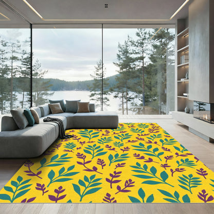 Teal Purple Foliage On Yellow Rug