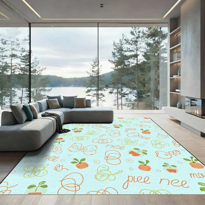 playful orange and green scribbled apples Rug