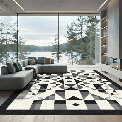 Monochrome Geometric Diamond Tessellation Rug