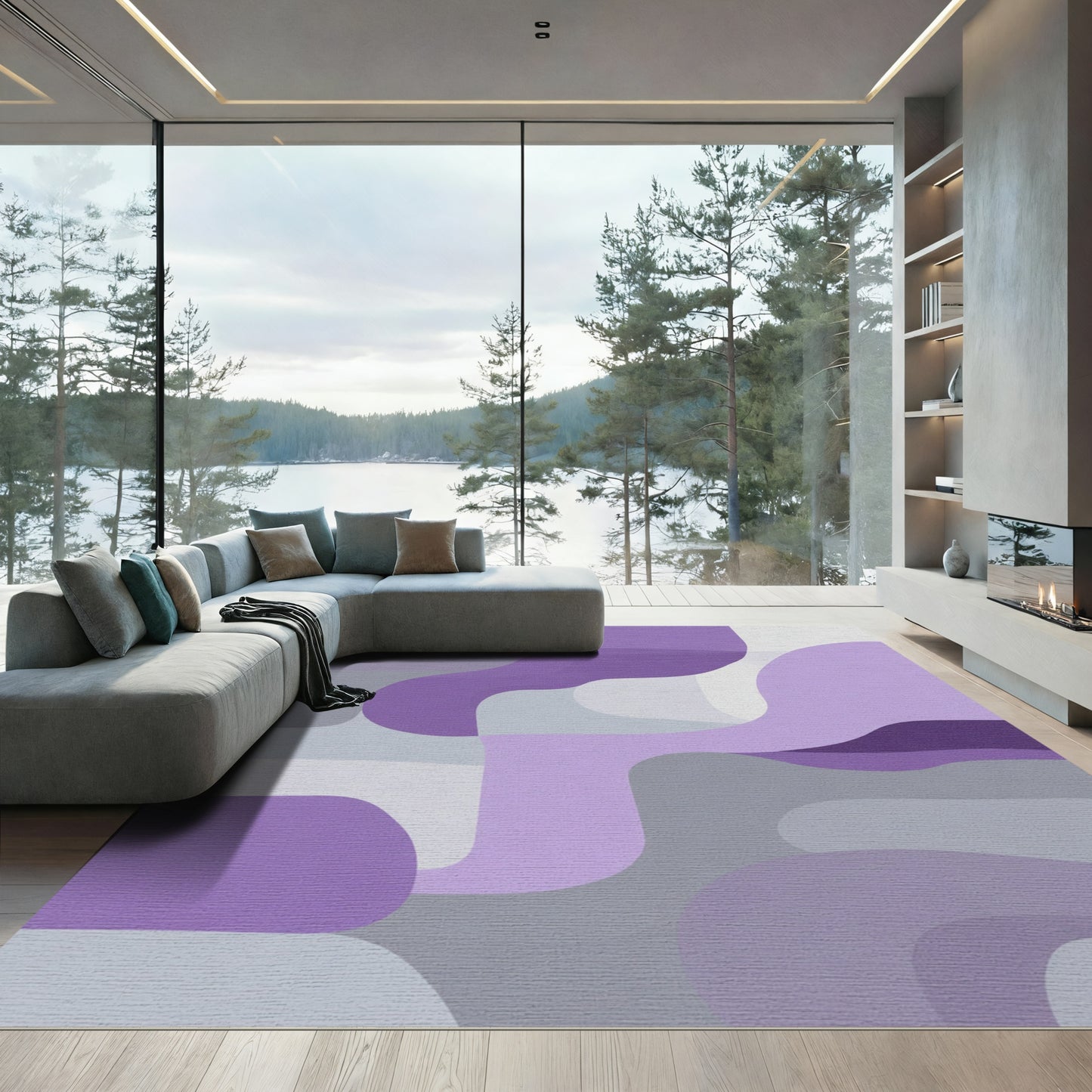 Purple and Gray Abstract Flow Rug
