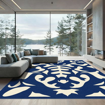 Deep Blue Abstract Organic Splatter Rug