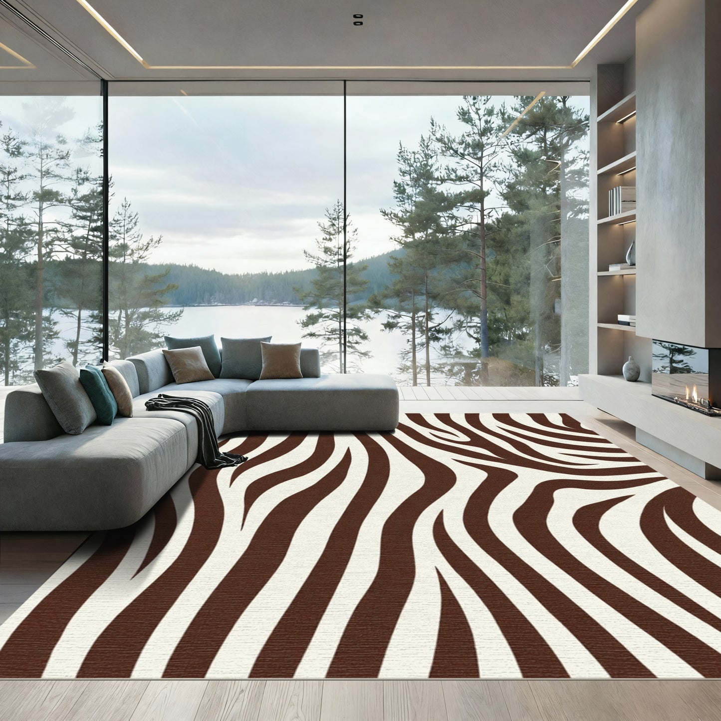 Rich Brown Zebra Stripe Abstract Rug