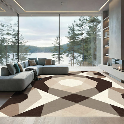 Brown and Beige Geometric Abstract Rug