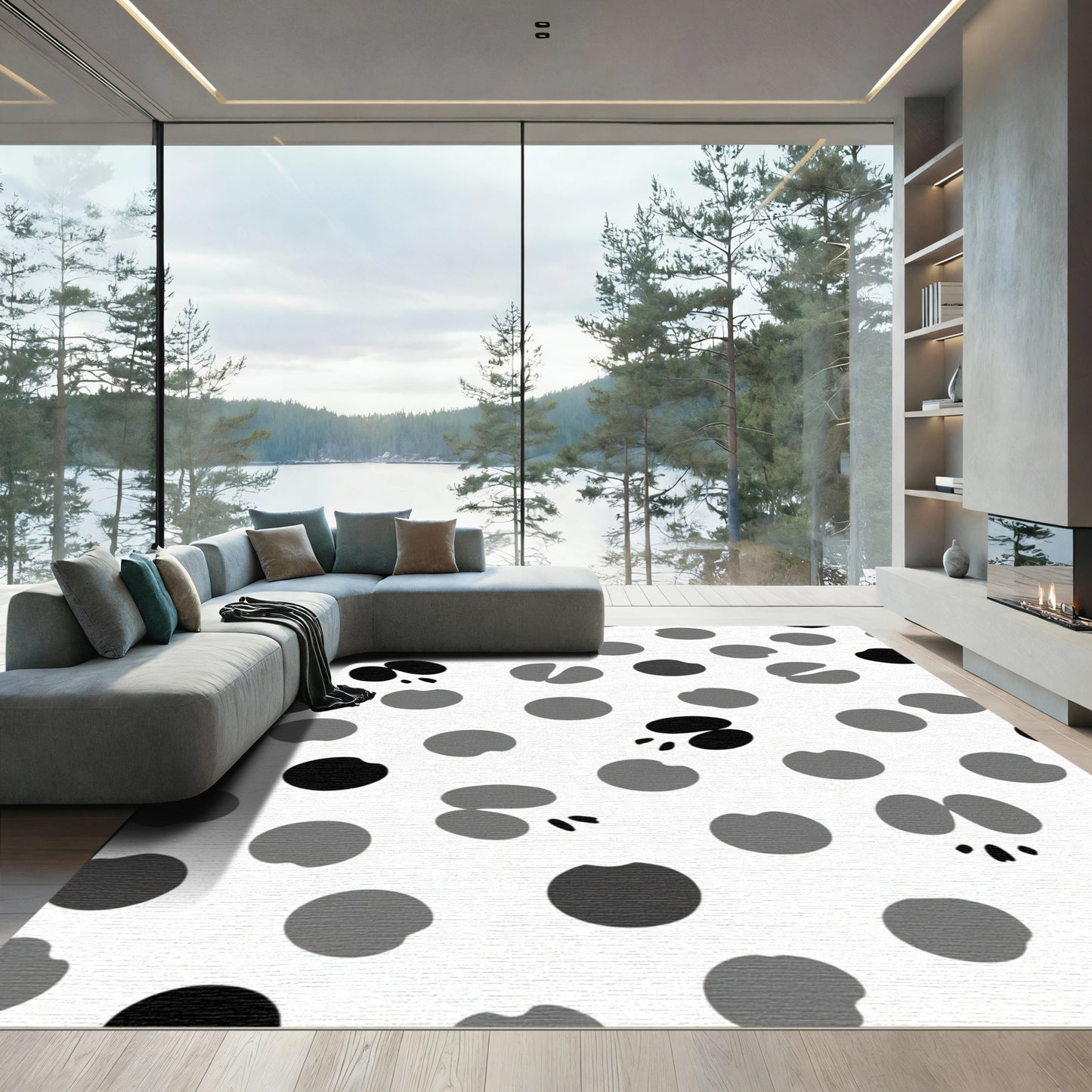 Monochrome Polka Dots Animal Footprints Rug