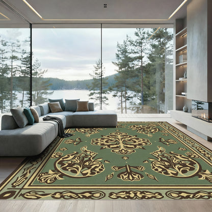 Olive Green Antique Floral Medallion Rug