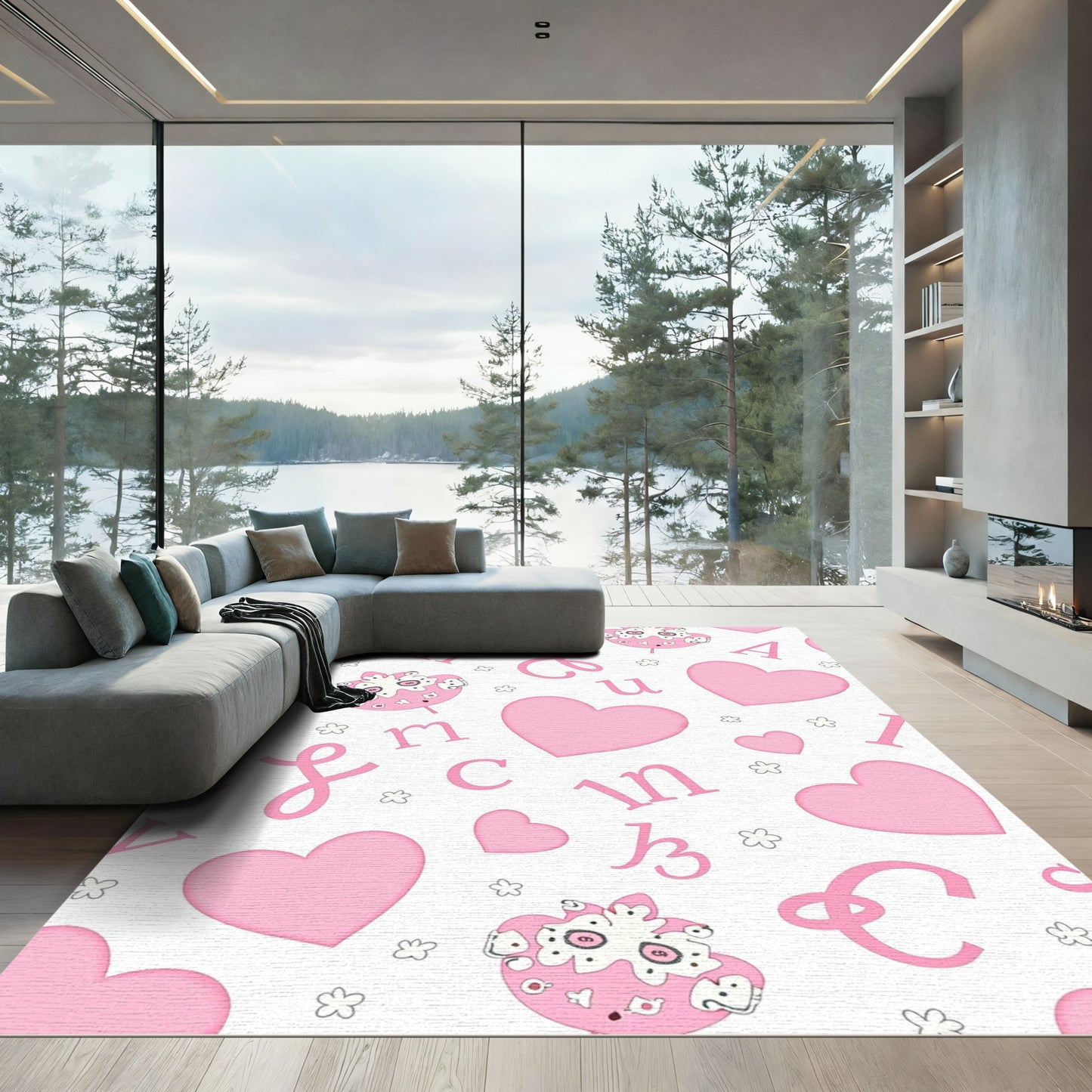 Pink Heart Alphabet Collage Rug