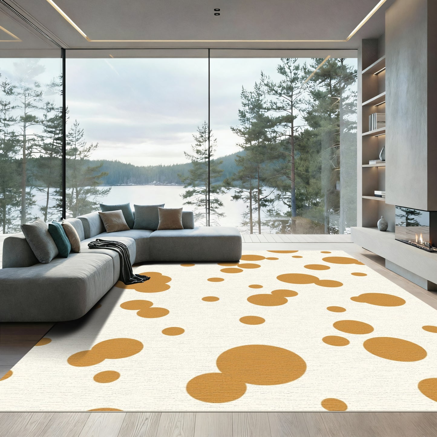 Golden Spots Round Scatter Rug