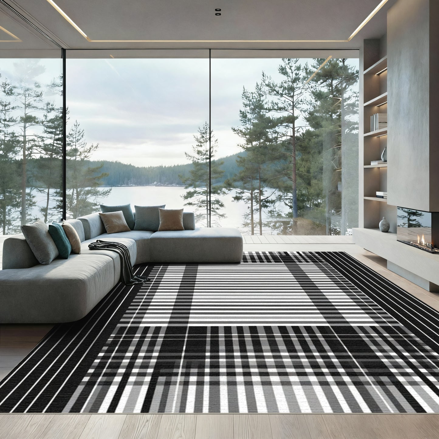 Monochromatic Linear Plaid Graphic Rug