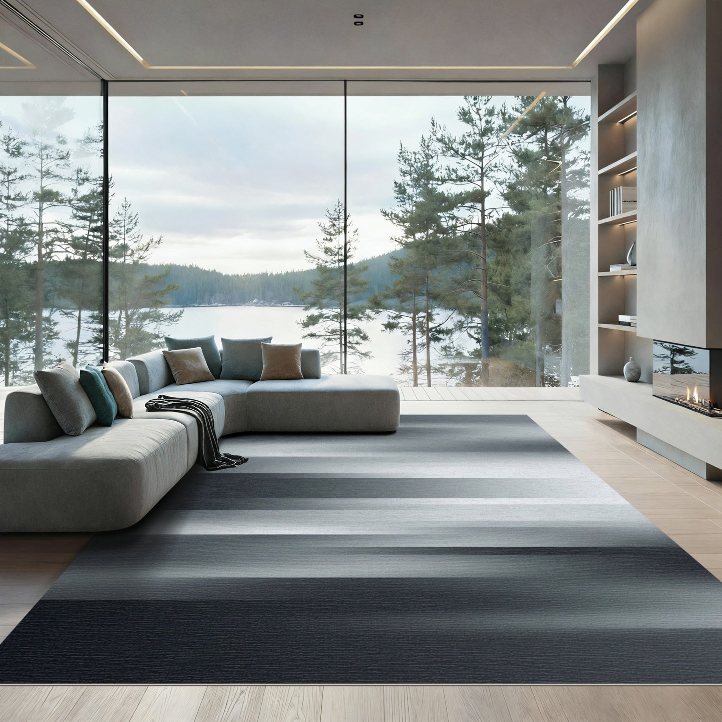 Minimalist Monochrome Horizontal Gradient Stream Rug
