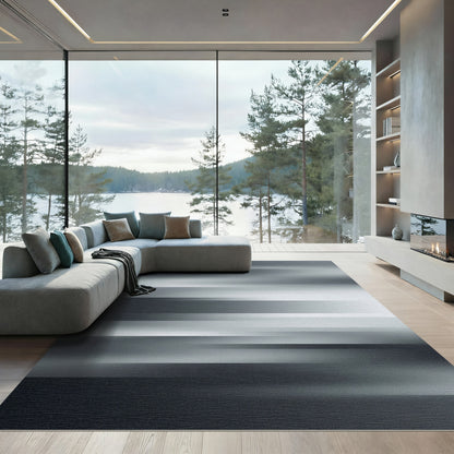 Minimalist Monochrome Horizontal Gradient Stream Rug