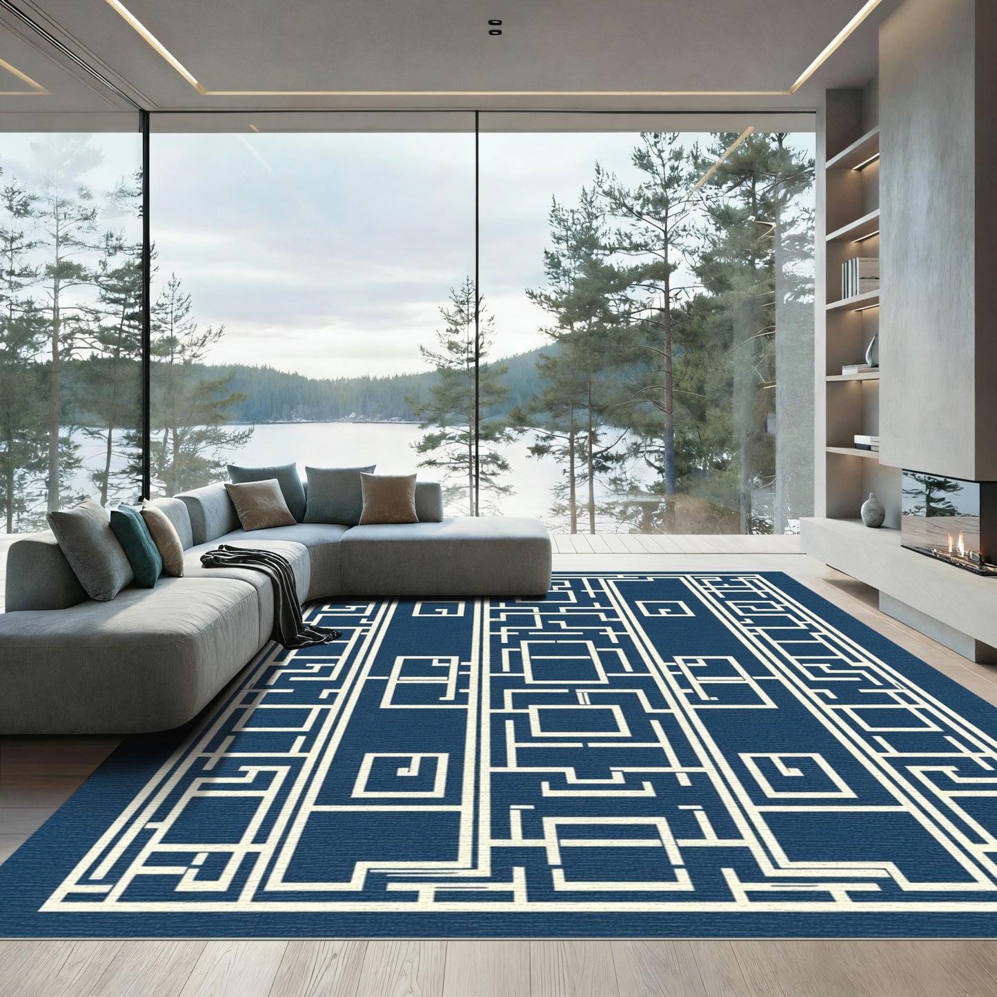 Navajo White Geometric Maze Rug