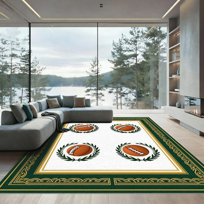 Four Green Laurel Football Emblems Rug