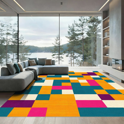 Geometric Blocks Bright Color Rug