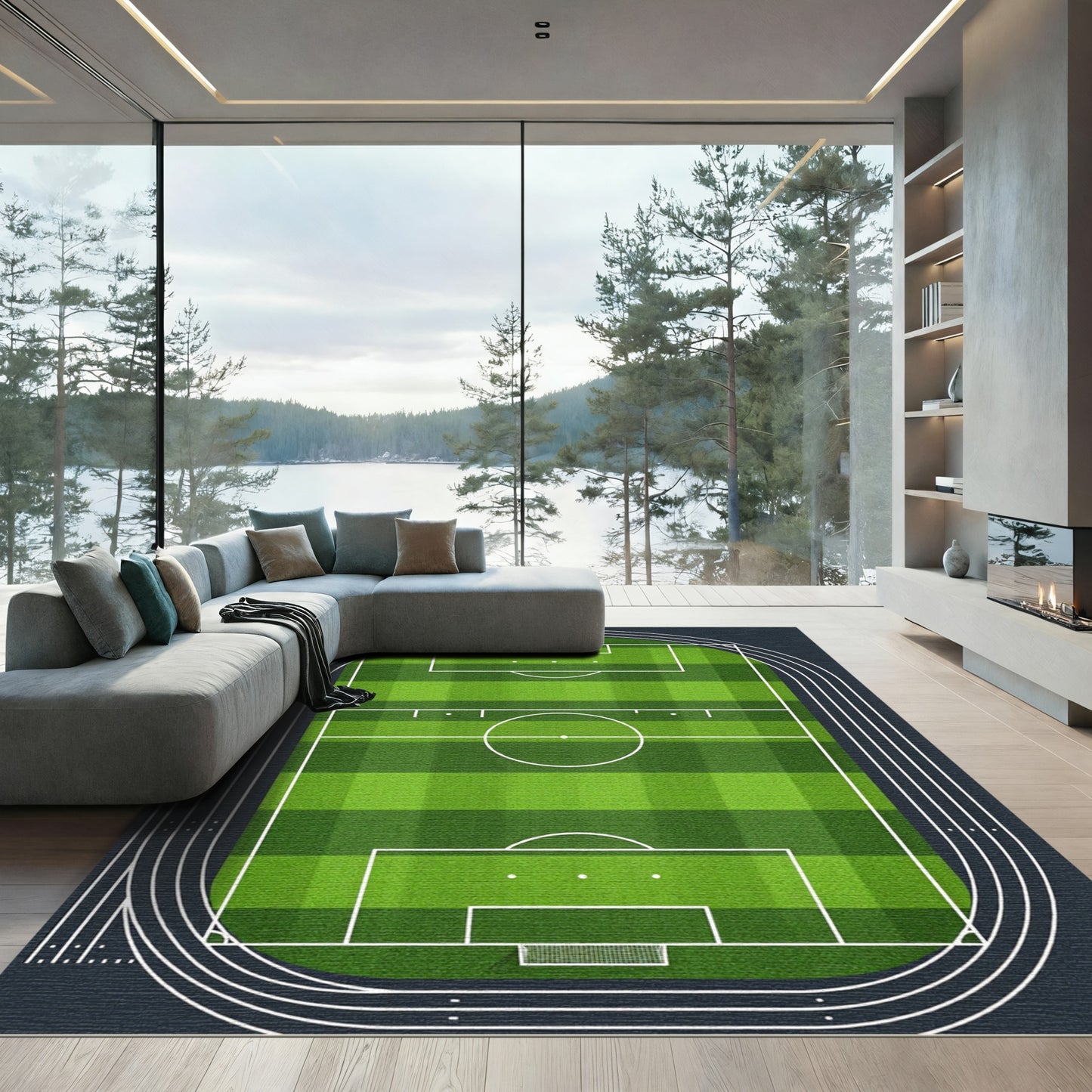 Green Soccer Field Stadium Graphic Rug