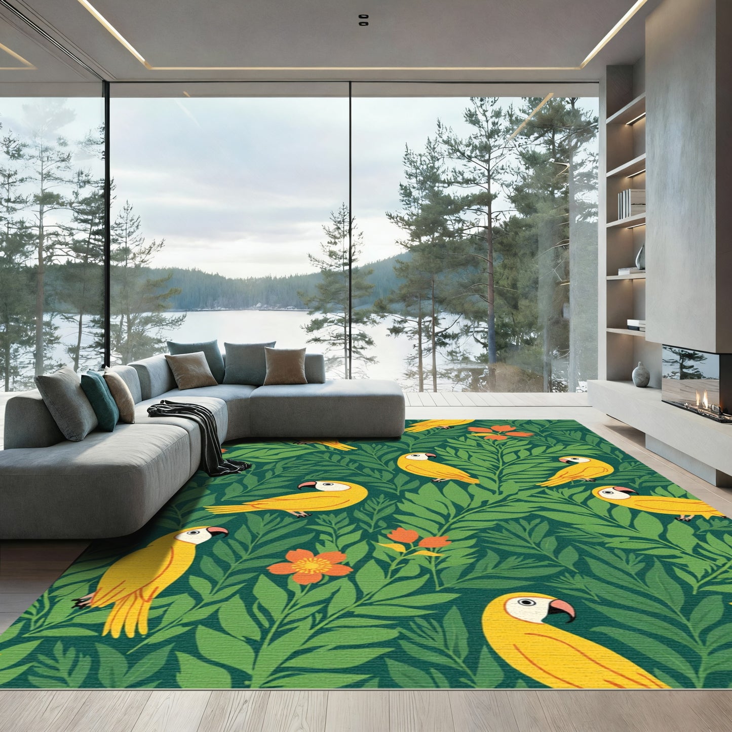 Lush Emerald Green Parrot Jungle Rug
