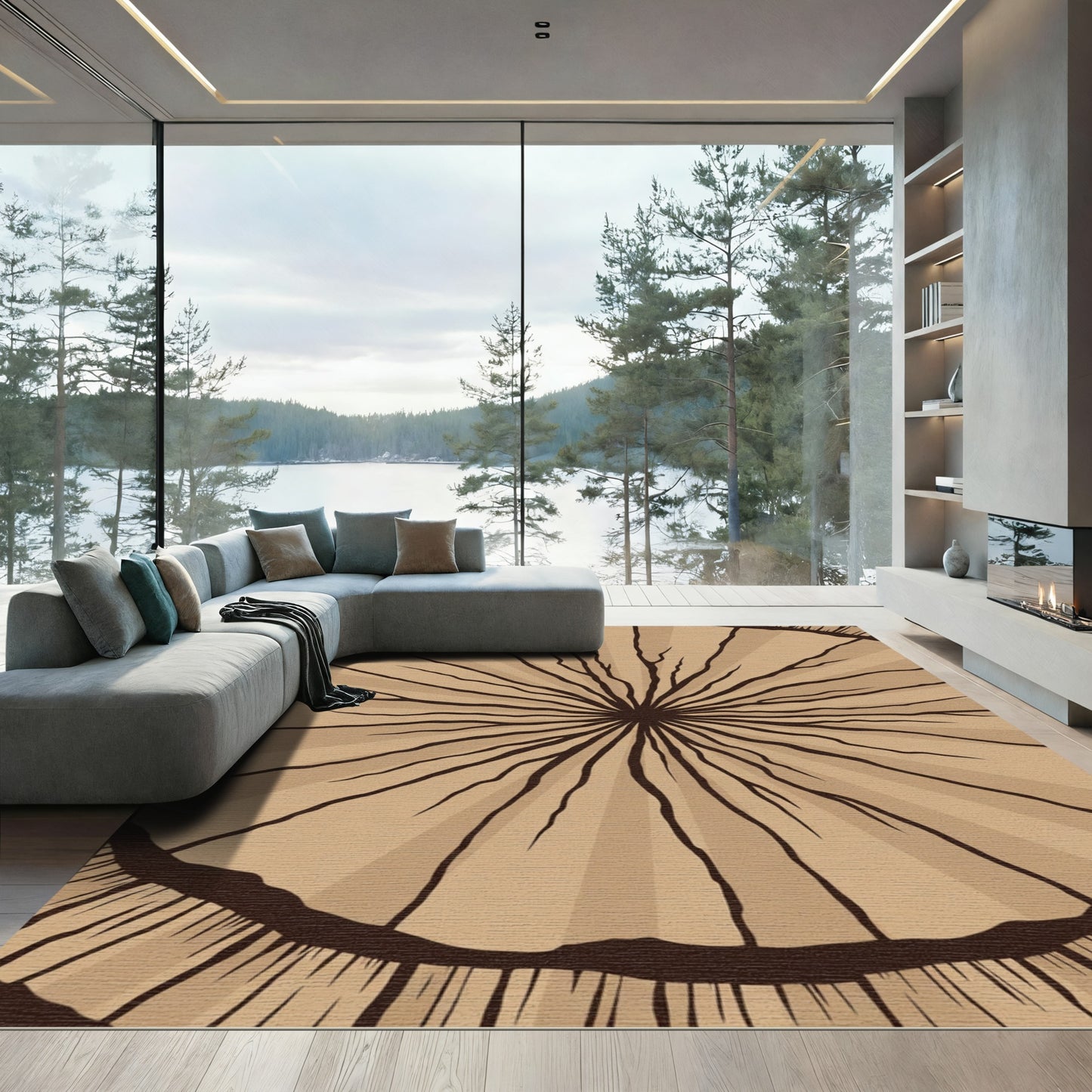Brown Radial Organic Lines Rug