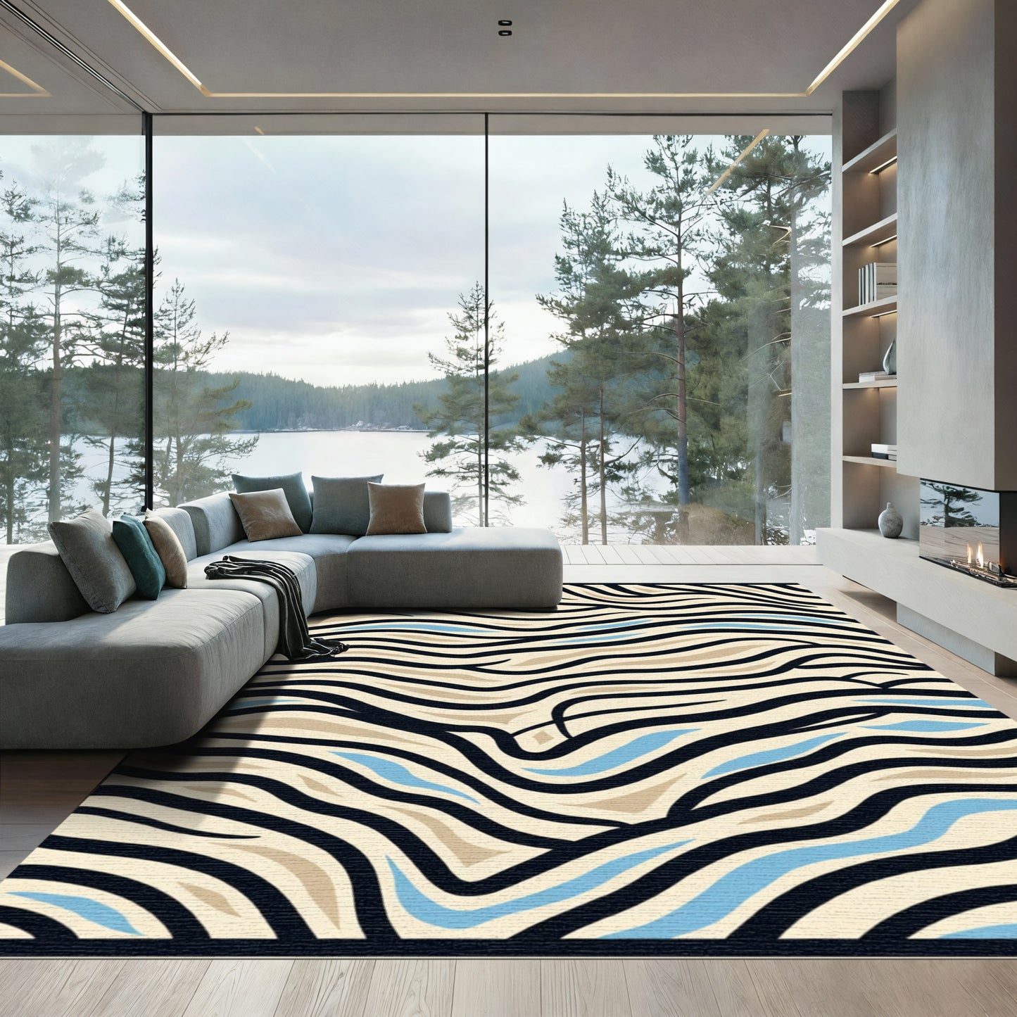 Bold Black Striped Wave Rug