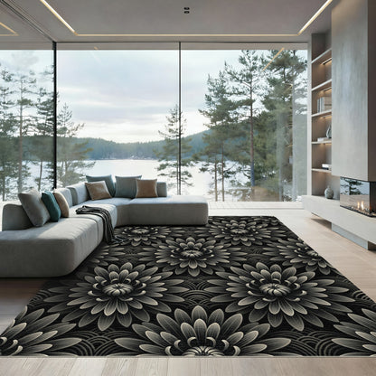 Art Deco Gray Floral Scale Rug