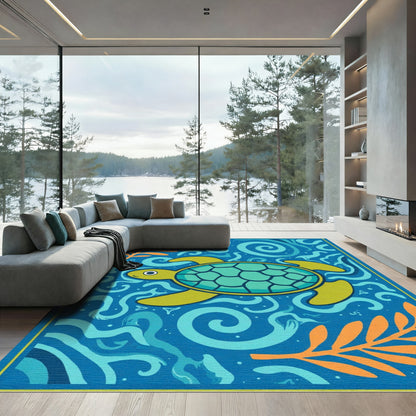 Green Sea Turtle Ocean Swirls Rug
