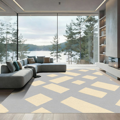 Pale Yellow Rectangles Gray Geometric Rug