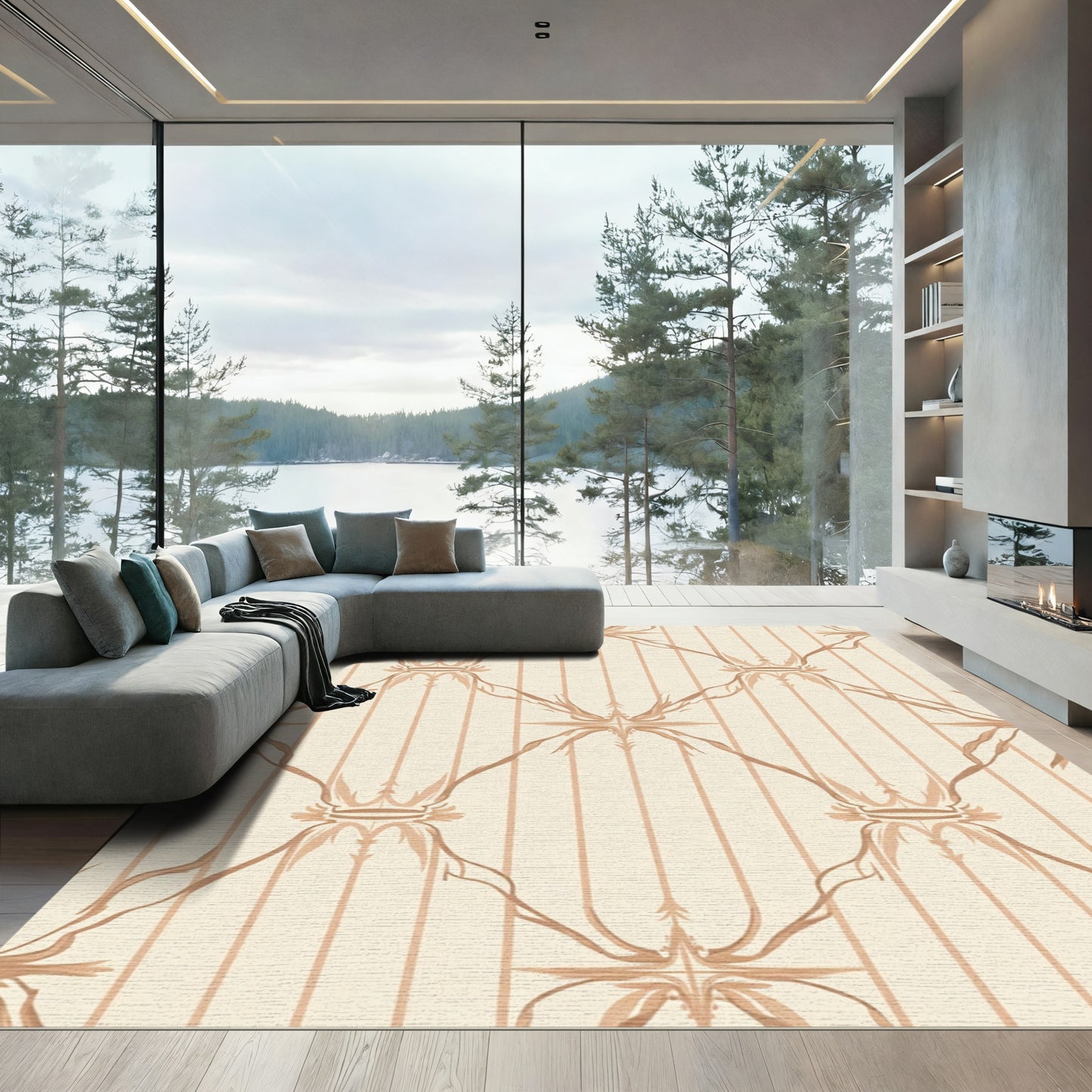 Cream Tan Laurel Diamond Stripe Rug