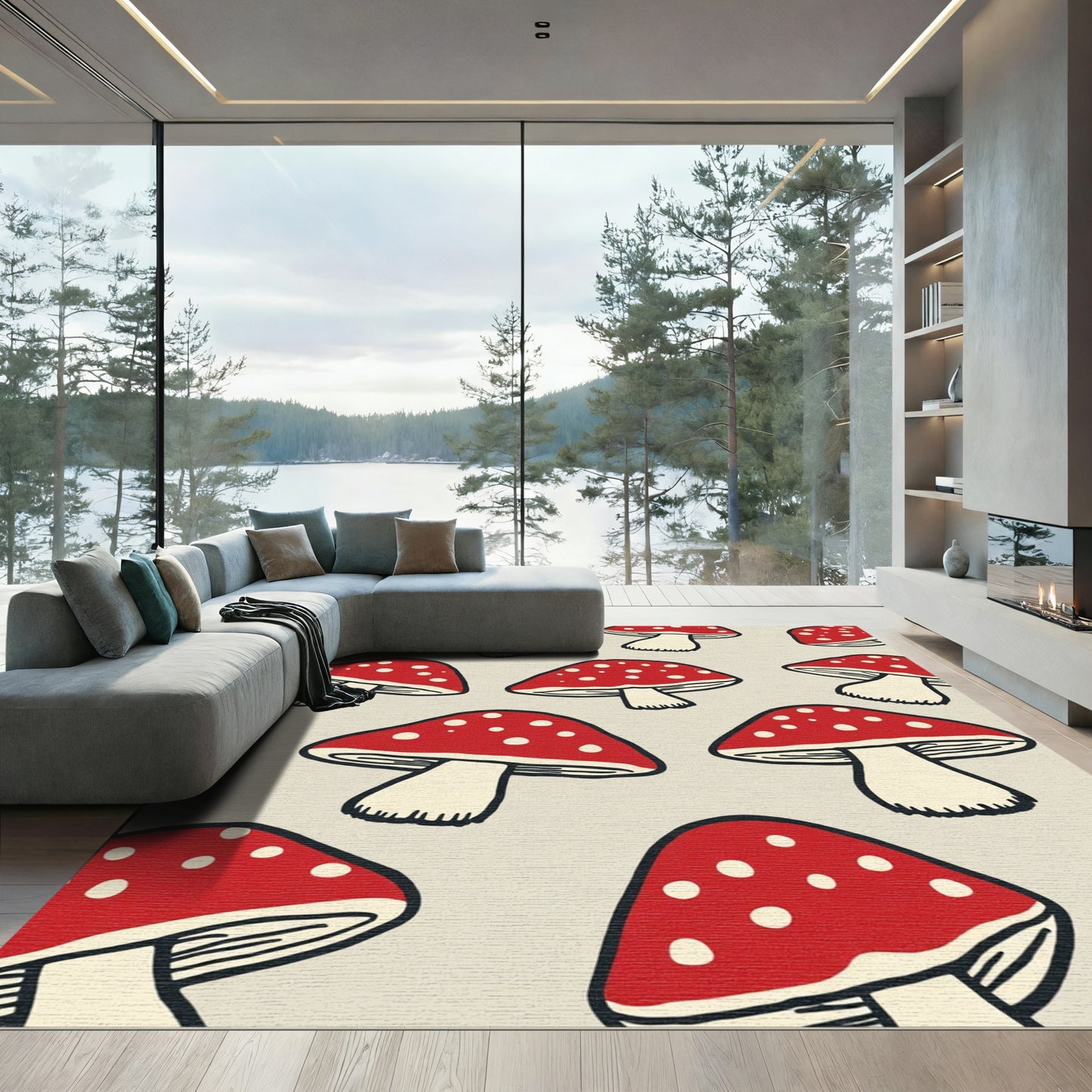 Retro Red White Mushroom Pattern Rug