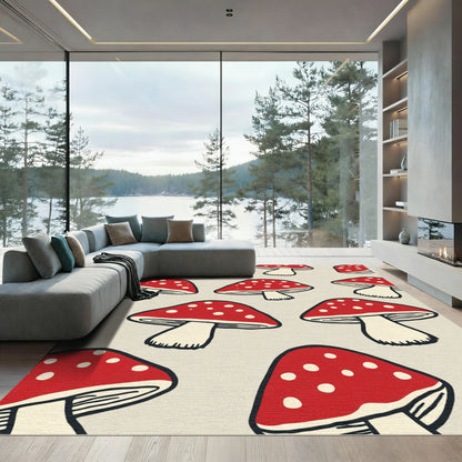 Retro Red White Mushroom Pattern Rug